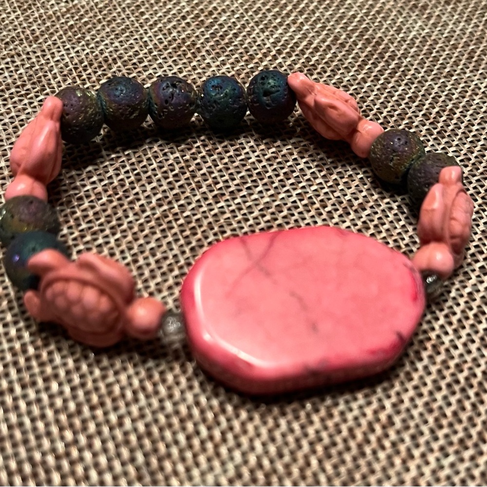 Hand crafted pink sea turtle fancy lava bead diffuser bracelet small